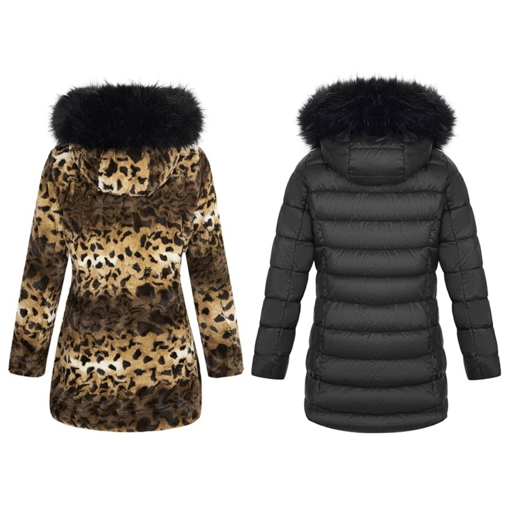 Double Sided Faux Fur Jacket Hooded Fur Collar